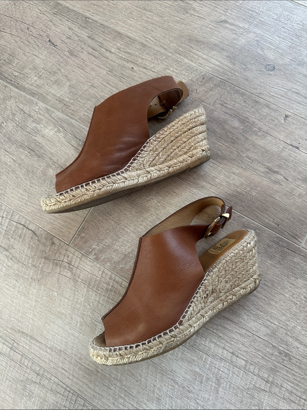 Kanna Brown Leather Peep-Tow Wedges